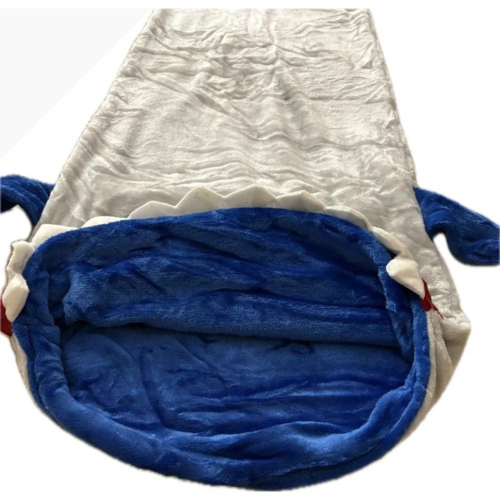 Shark Tail Wearable Blanket Blue White Plush Fuzzy Fleece Sleeping Bag Snuggie